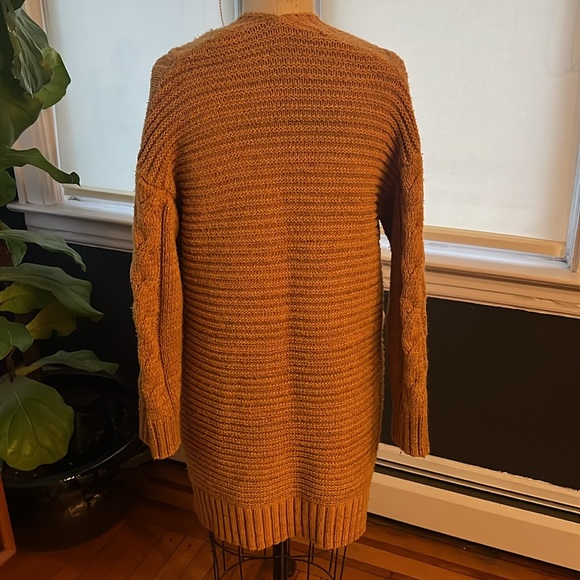 Mustard Gold Open Front Cardigan with Large Pockets - large - Picture 4 of 9